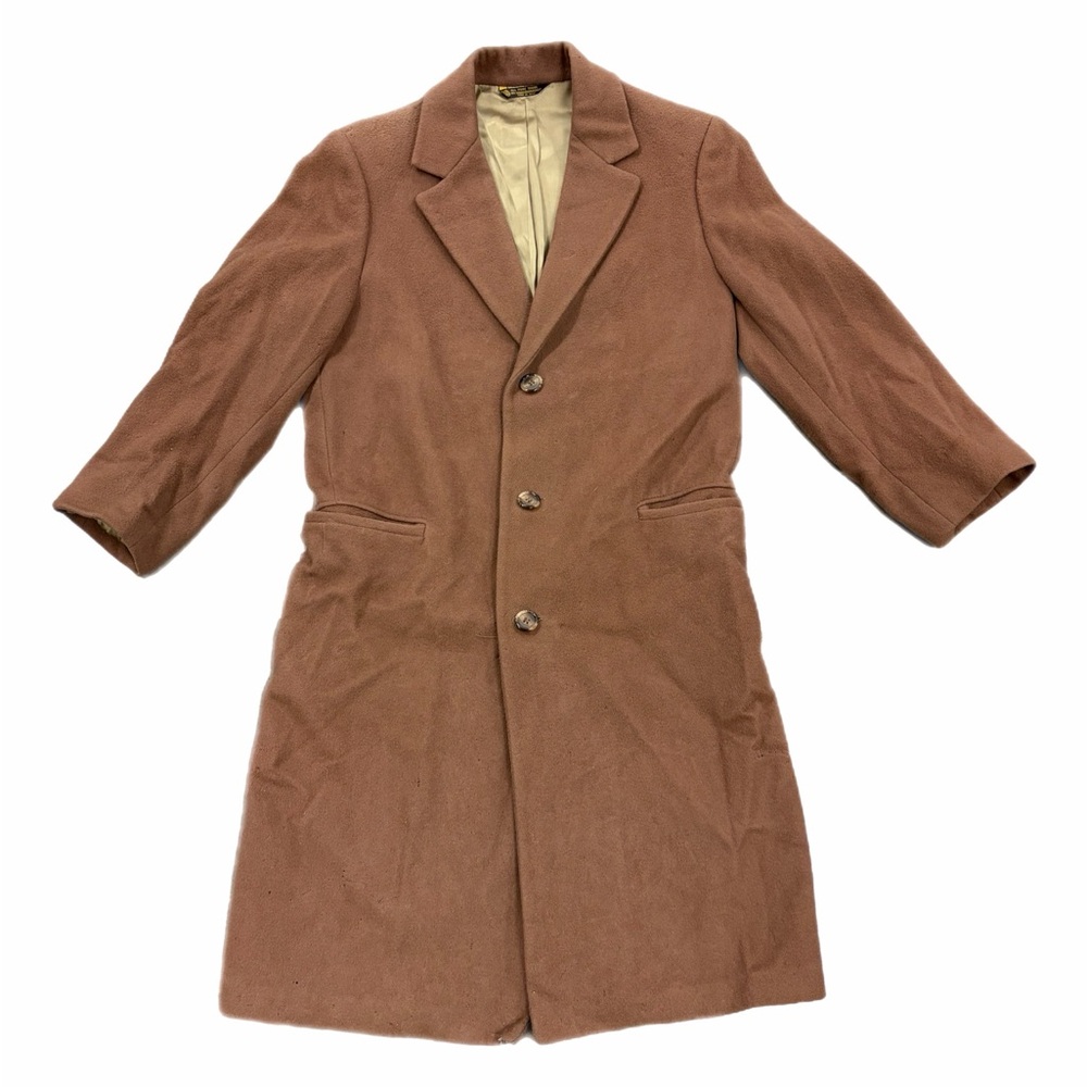 Vintage BW Harris Coat Mens Medium Brown Wool Long Overcoat Made USA 60s